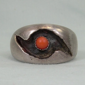 STERLING EYE Ring Size 12-Vintage Chunky Heavy 925 Silver-Coral Sawtooth Snake Eye-Brotherhood-Whirlwind Hurricane Eye Of The Storm-Old Pawn