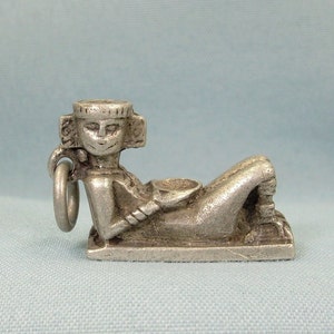 STERLING CHACMOOL Sacrifice Alter Charm Pendant-Vintage 925 Silver-Pre-Columbian Mesoamerican Museum Sculpture-Mexican Maya Inca Aztec