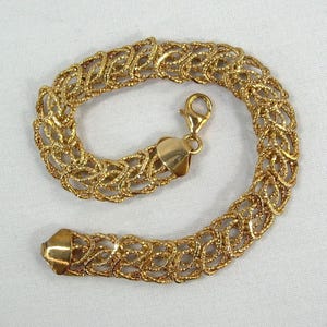Pulsera de cadena bizantina de plata esterlina de 19,7 cm (7-3/4") - Oro vintage sobre plata 925 - Sello distintivo OT de Turquía - Eslabones de malla etrusca - Brillo arrugado - Ligera