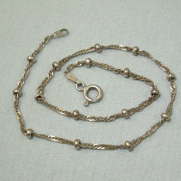 10-1/8" STERLING BALL & Chain Anklet Ankle Bracelet-Vintage 925 Silver-fas Italy Hallmark-Wee Little Tiny Balls Beads-Dainty Twist Twisted