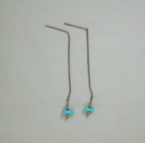 2-1/2" STERLING TURQUOISE Chained Post Stud Earri… - image 2