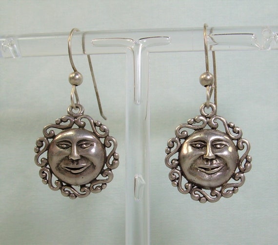 STERLING CELESTIAL Wire Hook Earrings-Vintage 925… - image 3