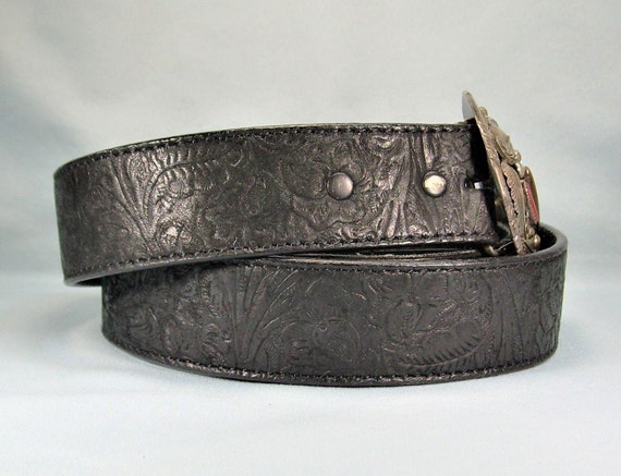 STERLING NAVAJO Buckle & Leather Belt-Vintage 925… - image 4