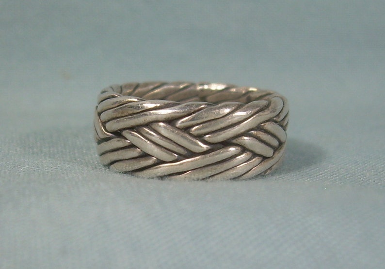 STERLING BRAIDED BAND Ring Size 5-Vintage 925 Silver-Celtic Knot-Twisted Weave Woven Nautical Rope-Traditional Southwest-Stackable Stacking