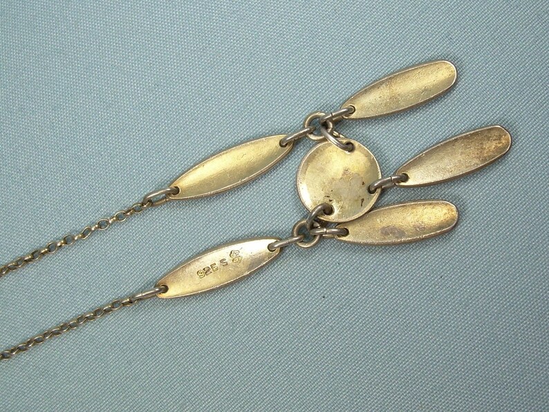 NORWEGIAN LAVALIER Necklace-Vintage Guilloche Gold On Sterling Silver-Pink Enamel-Norway Designer Hallmark-Dainty Dangling Chatelaine