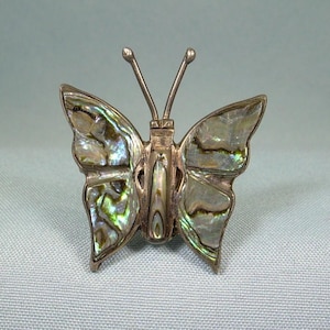 1-1/8" STERLING ABALONE BUTTERFLY Pin Brooch-Vintage 925 Silver-Taxco Mexico Hallmark-Rainbow Shell-Winged Moth Fairy Faerie Insect Bug