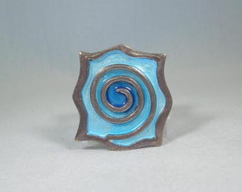 Pendentif en forme de diapositive COLCHIDA STERLING - Argent fin 985 vintage-émail bleu-Colchis Grèce-Mythologie grecque Toison d'or Jason et les argonautes