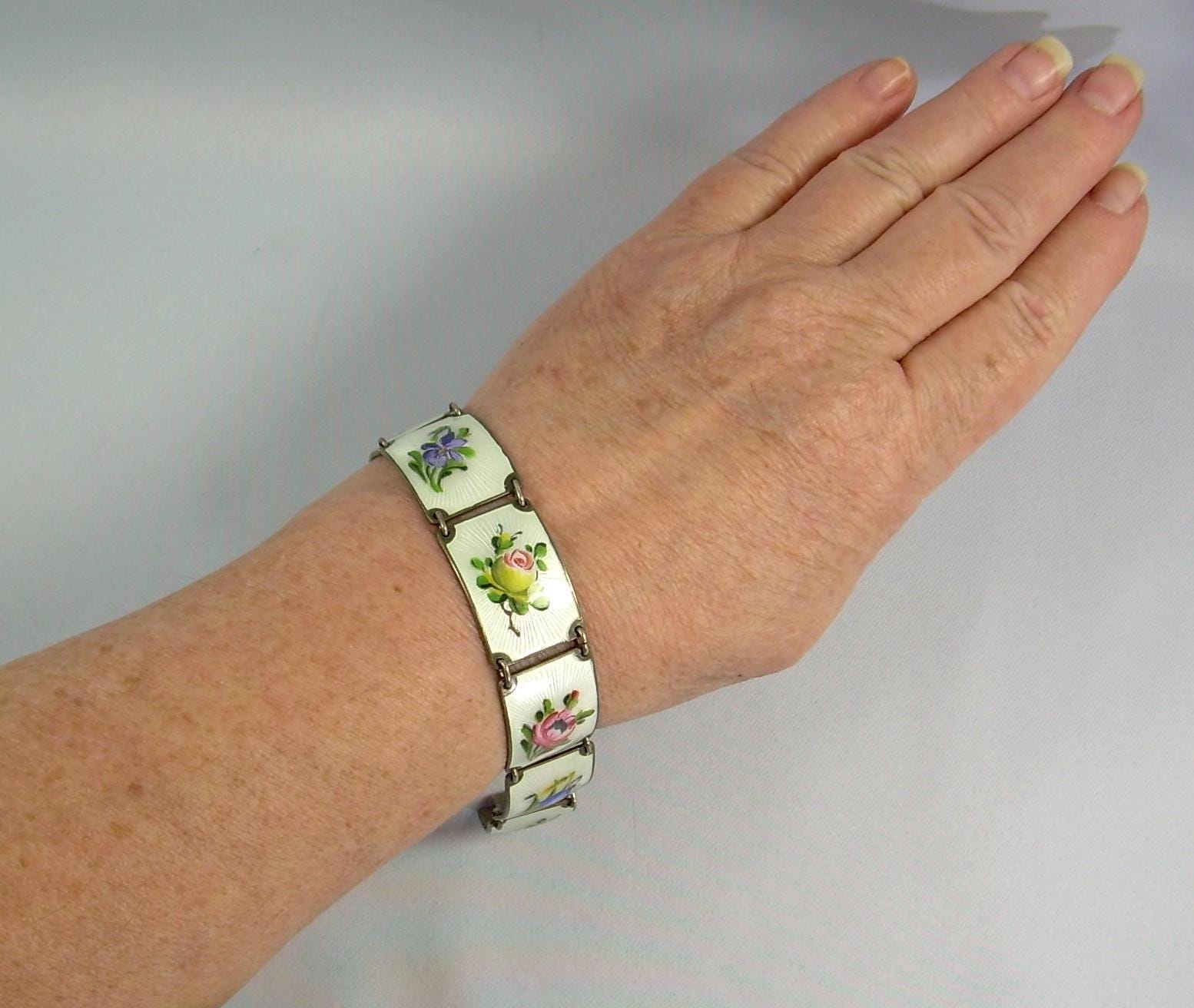 STERLING NORWEGIAN Flower Bracelet-vintage Antique Gold 925 Silver