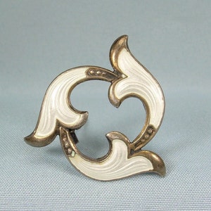 STERLING NORWEGIAN Flower Brooch Pin-Vintage Antique Guilloche Gold On 925 Silver-White Enamel-Andersen Scheinpflug tya Oslo Norway Hallmark