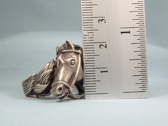 STERLING HORSE Ring-Vintage Chunky Heavy 925 Silv… - image 9