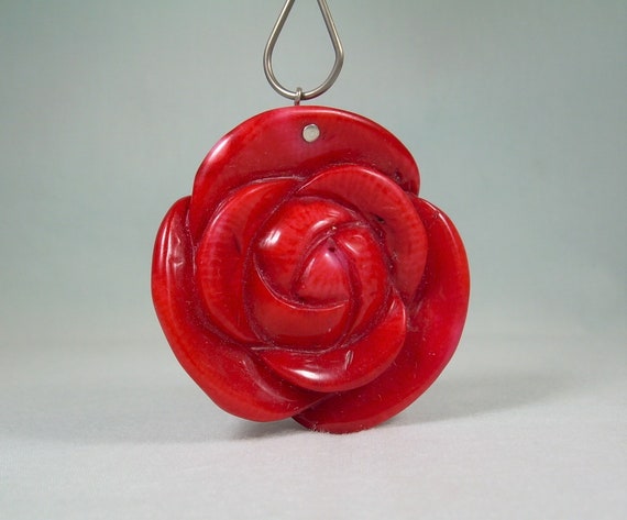 BIG STERLING CORAL Rose Pendant-Vintage 925 Silve… - image 5