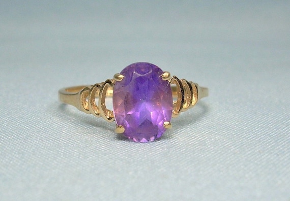 2g 14K AMETHYST Solitaire Ring Size 6-1/4 Vintage… - image 1