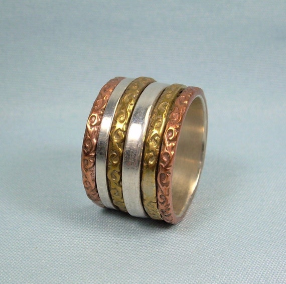 Silver jewelry Tri-Color Spinner ring 925 Sterling silver ring gift for her Anxiety spin ring,spinner band Meditation ring,spinning ring