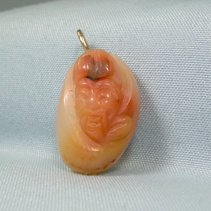 14K JADE IMMORTAL Charm Pendant-Antique Vintage Carved 14kt 585 Gold-Chinese Japanese Asian Deity God-Jurojin or Fukurokuju or Zhang Guolao