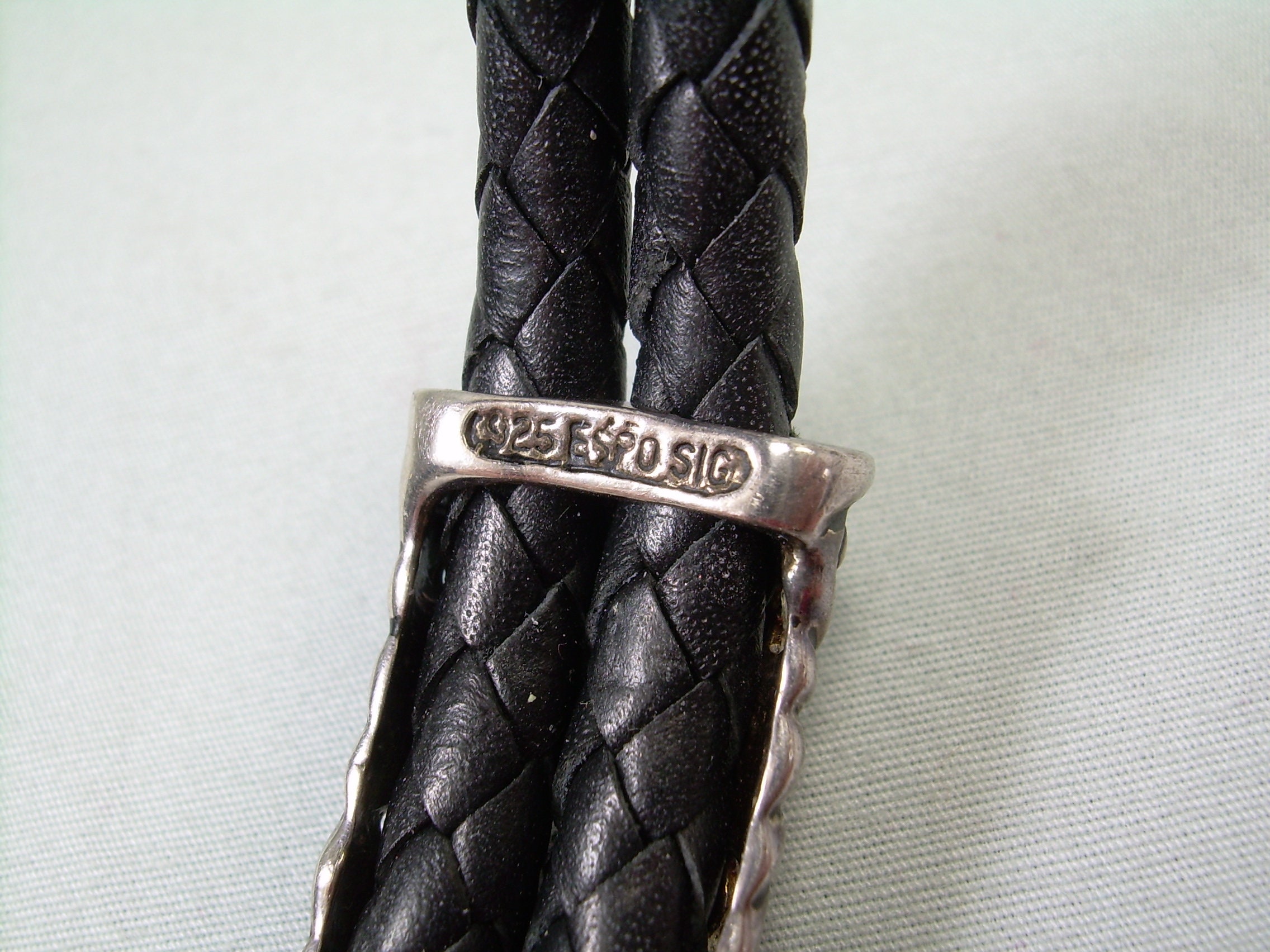 STERLING LEATHER Cuff Bracelet-vintage 925 Silver Slide STERLING LEATHER Cuff Bracelet-vintage 925 Silver Slide