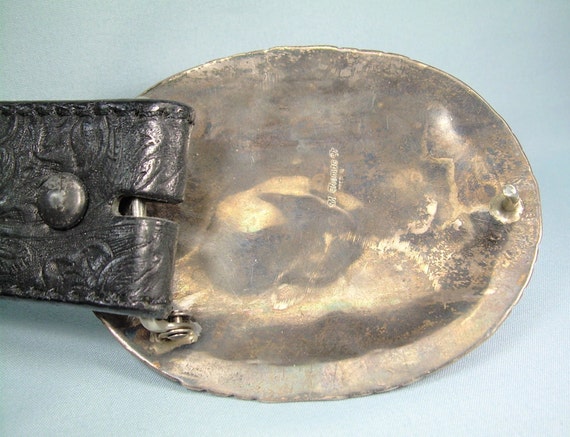 STERLING NAVAJO Buckle & Leather Belt-Vintage 925… - image 6