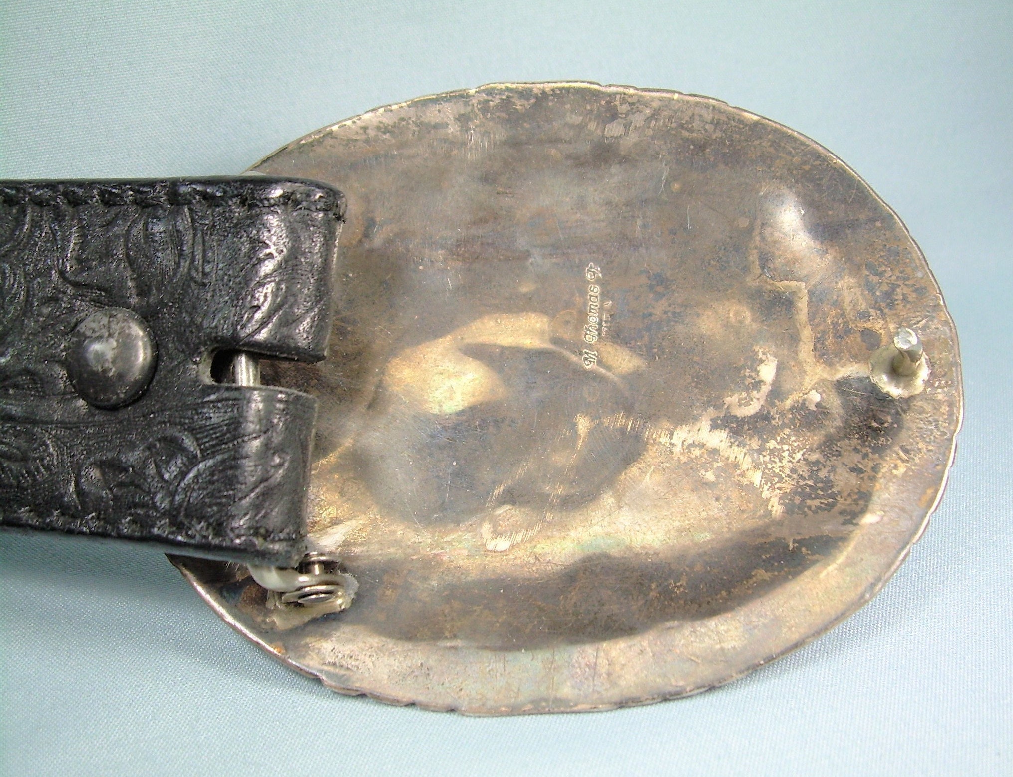 STERLING NAVAJO Buckle & Leather Belt-vintage 925 Silver-m STERLING NAVAJO Buckle & Leather Belt-vintage 925 Silver-m