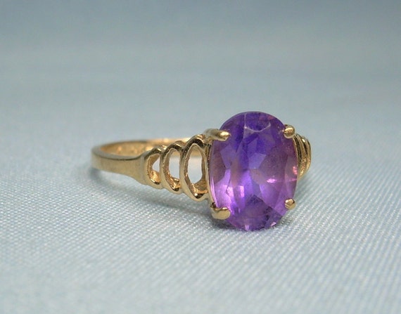 2g 14K AMETHYST Solitaire Ring Size 6-1/4 Vintage… - image 2