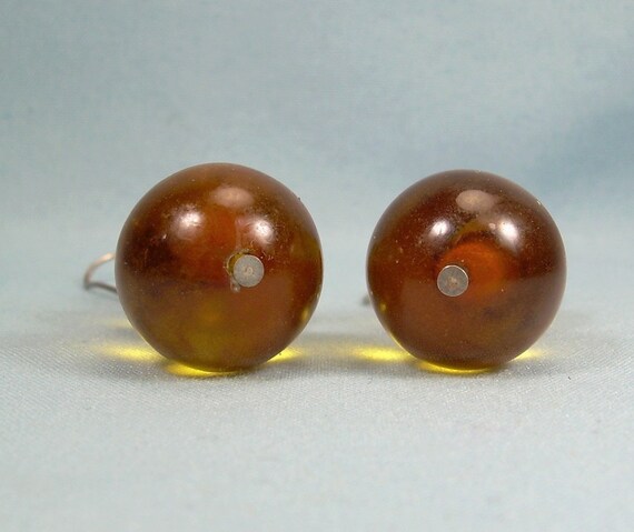 875 SILVER AMBER BALLS Wire Hook Earrings-Vintage… - image 5