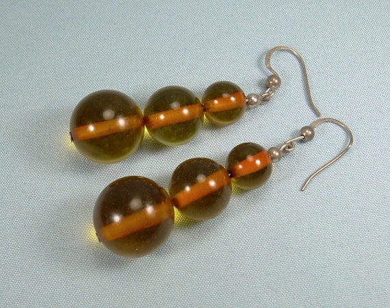 875 SILVER AMBER BALLS Wire Hook Earrings-Vintage… - image 3