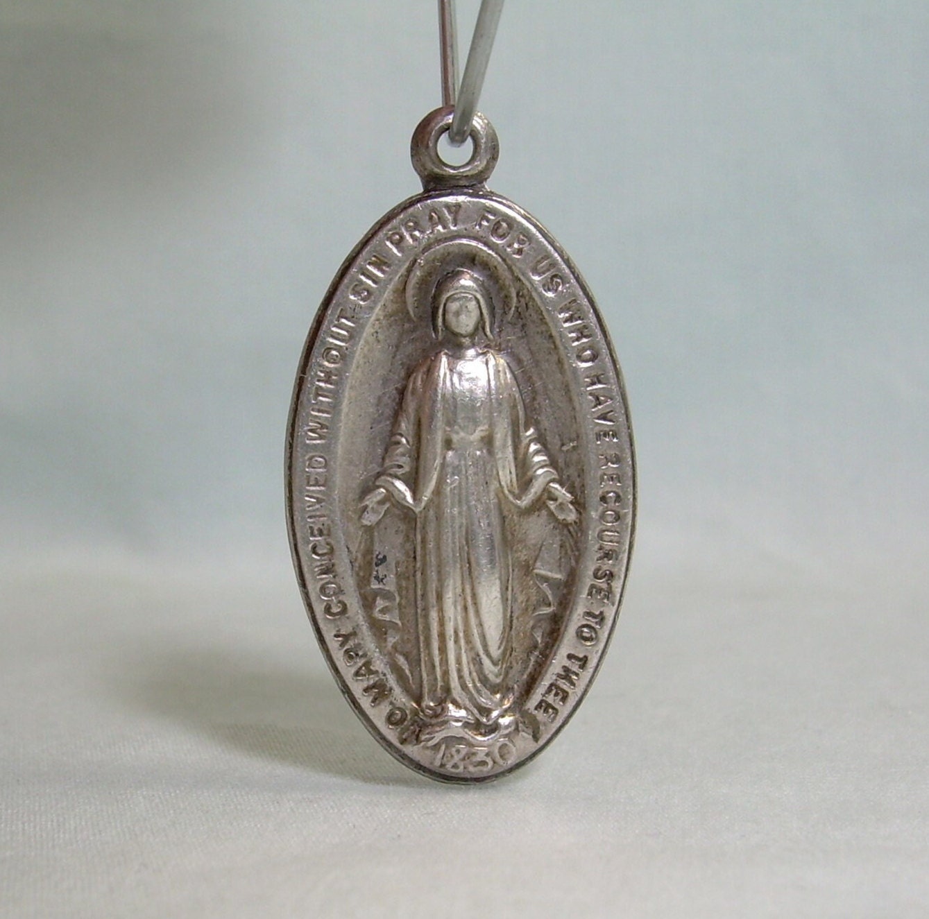 Royal Blue Enamel Italian Catholic Silver Miraculous Medal of the