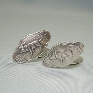 830 SILVER SCANDINAVIAN Cufflinks Cuff Links-Vintage Antique Almost Sterling-Scenic Moose Elk Deer Caribou-Netherlands Nordic Norway Denmark