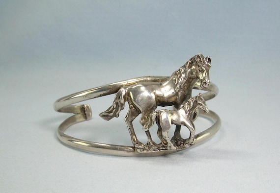 アクセサリー vintage Silver Horse Cuff Bracelet 26.2g STERLING HORSES Cuff Bracelet-vintage 925 Silver-navajo