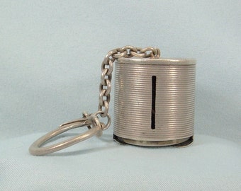 800 SILVER COIN HOLDER Pendant Fob Keychain Key Ring Chain-Vintage Antique Spring Loaded Money Locket Change Dispenser-Almost Sterling