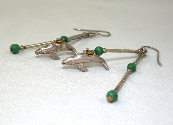 STERLING WHALES Beaded Wire Earrings-Vintage 925 … - image 5