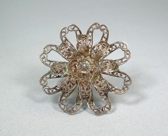 Broche Ethnique Ancienne En Argent Filigrané - Bijou Vintage, Pièce Unique Occasion