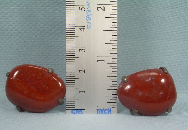 STERLING HUGE RED Jasper Cuff Links-Vintage Antique 925 Silver-Chunky Southwest Blood Stone Rock-Giant Large Big-Hinged Cuff Links-Oval Eggs