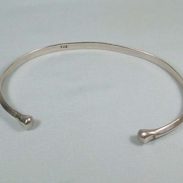 STERLING TORQ TORC Cuff Bangle Bracelet-Vintage 925 Silver-Handmade Crafted-Pointed Acorn Finial Ball Ends-Knife Edge-Arm Band-Viking Torque