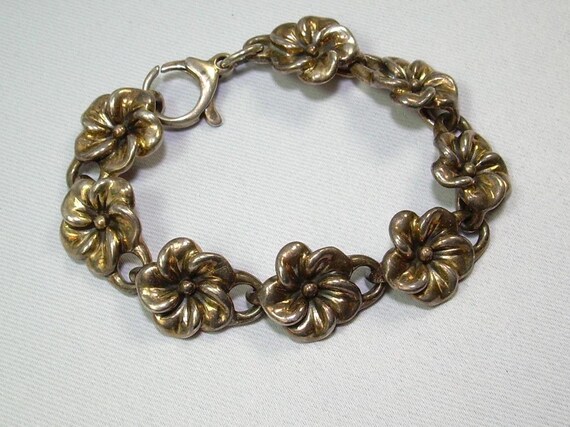 7-1/2" STERLING ELECTROFORM FLOWERS Bracelet-Vint… - image 8