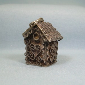 13/16&quot; 800 SILVER GINGERBREAD House Pendant Charm-Vintage Almost Sterling-Bavarian Ski Chalet-Hansel Gretel German Brothers Grimm Fairytale