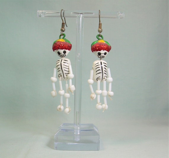 HANDMADE SKELETON Wire Hook Earrings-Vintage Cost… - image 4