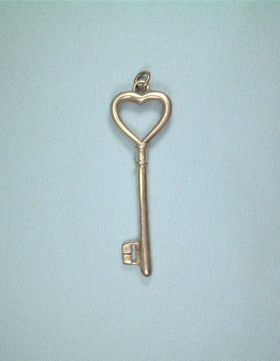 Solid 14k White Gold Key Pendant Key to my Heart Love Charm Polished Fancy