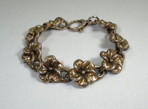 7-1/2" STERLING ELECTROFORM FLOWERS Bracelet-Vint… - image 2