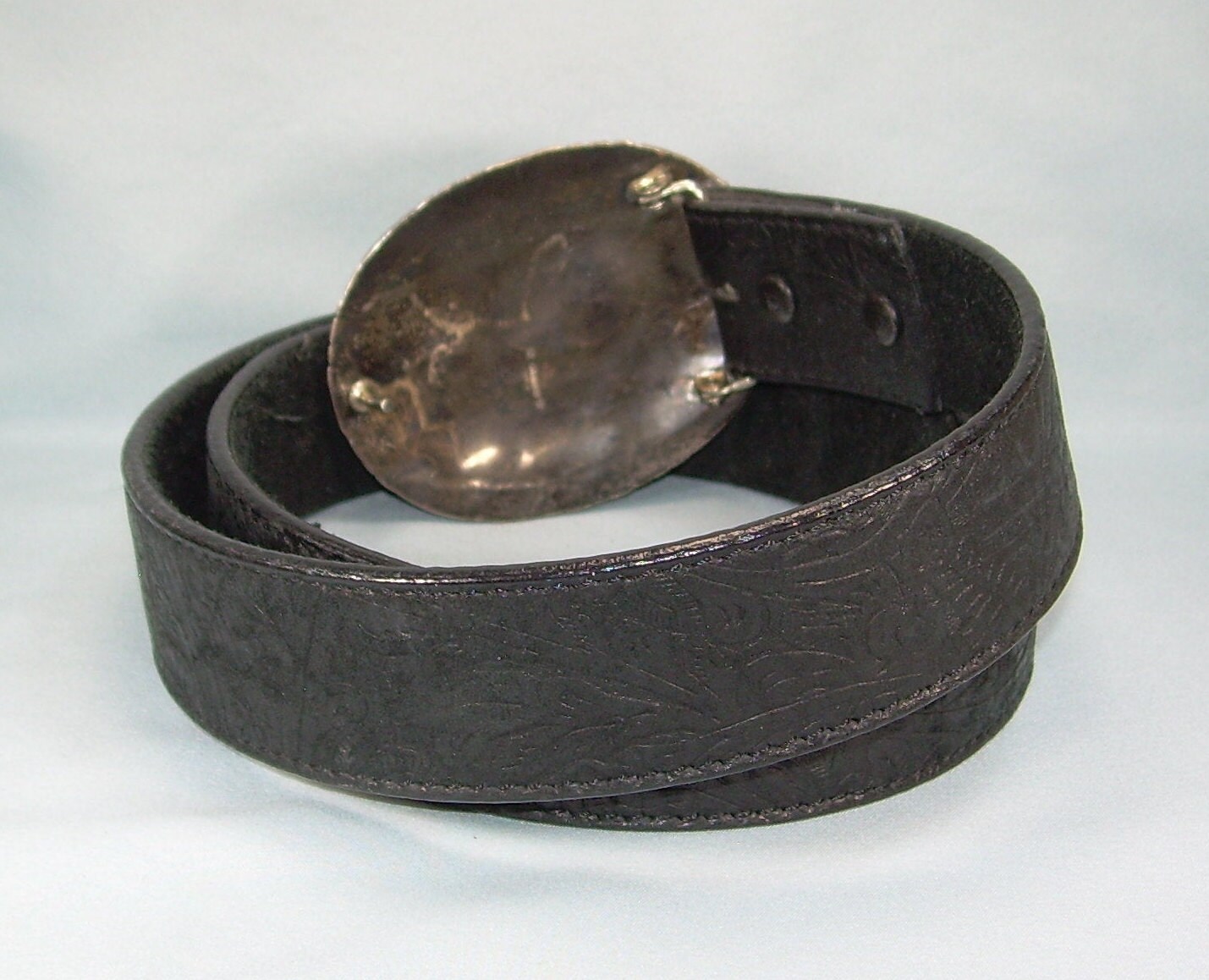 STERLING NAVAJO Buckle & Leather Belt-vintage 925 Silver-m STERLING NAVAJO Buckle & Leather Belt-vintage 925 Silver-m