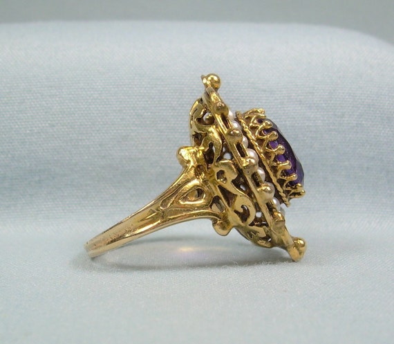 6.6g 14K AMETHYST & PEARL Ring Sz 5 to 5-1/4-Vint… - image 3