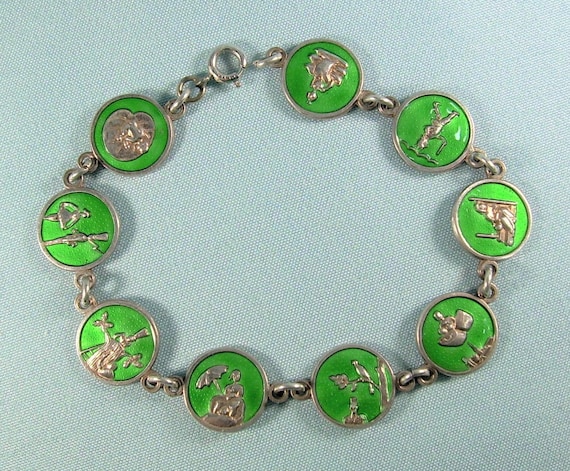 925 Sterling Silver Mexican Vintage Charm Bracelet With Nine 