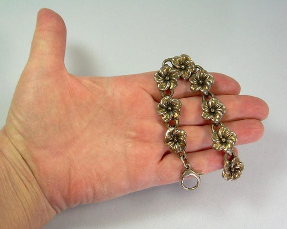 7-1/2" STERLING ELECTROFORM FLOWERS Bracelet-Vint… - image 14