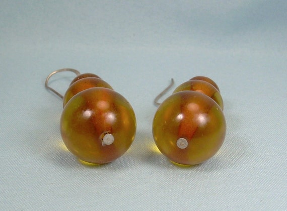 875 SILVER AMBER BALLS Wire Hook Earrings-Vintage… - image 6