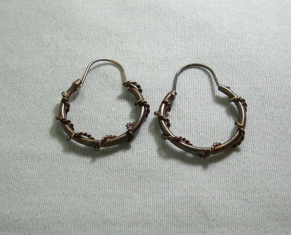 1" STERLING HOOPS Lever Wire Earrings-Vintage 925… - image 3