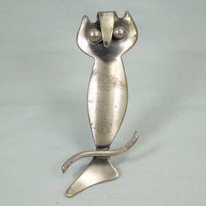 2-7/16&quot; STERLING MODERNIST OWL Bird Broche Pin-Vintage 925 Plata-Robert Otto Bade Orb Hallmark-Abstract Avian Fetish Feathered Animal