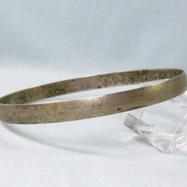 7-3/4" STERLING FROSTED Bangle Bracelet-Vintage 925 Silver-Wide Chunky Frosty Smooth Texture Textured Stacker 7-3/4" to 8" Circumference
