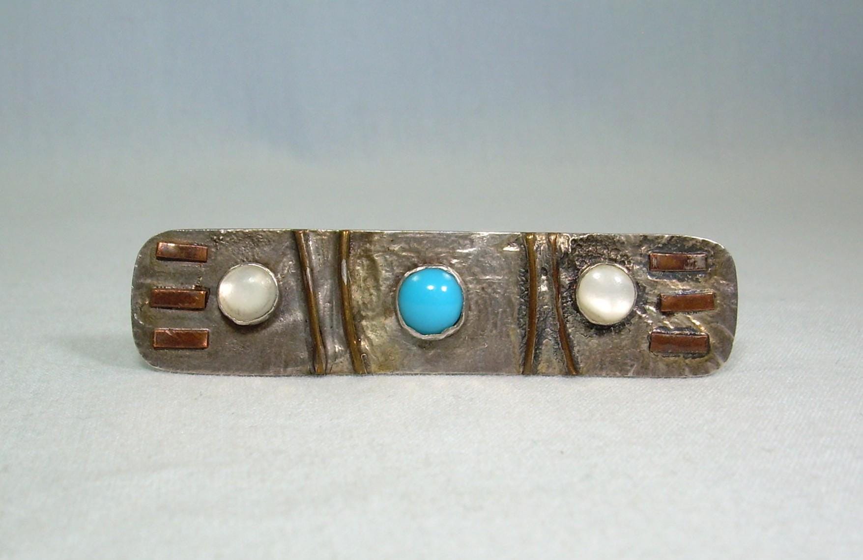 Broche Ancienne En Argent Et Turquoise - Poids 15,71 G - Style Ethnique - Occasion
