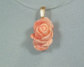 14K CORAL Rose Pendant Charm-vintage 
