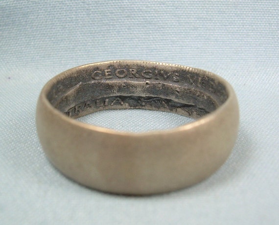 STERLING AUSTRALIAN Florin Coin Wide Band Ring Sz… - image 7