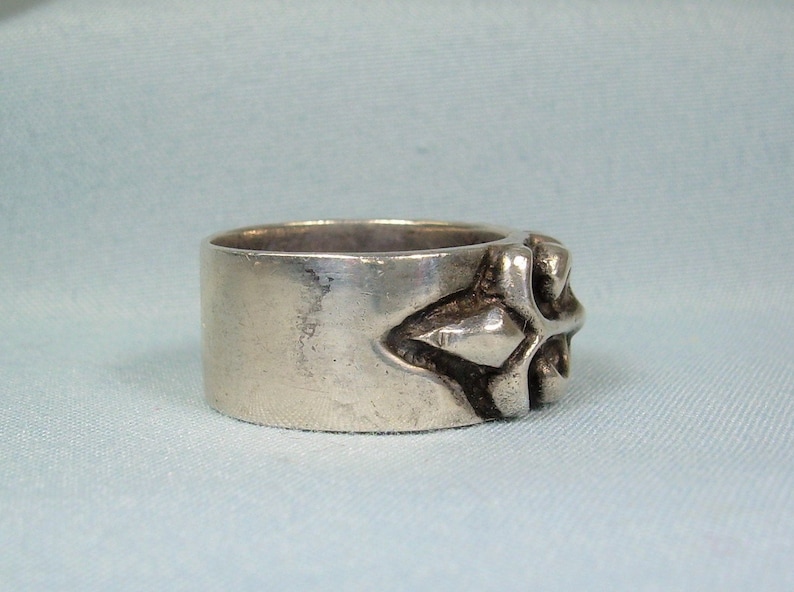 STERLING FLEUR De Lys Lis Wide Band Ring Size 6-14 Vintage 925 Silver-French Lily-Heavy Chunky-Possibly Chrome Heart CH Biker Tattoo Gothic