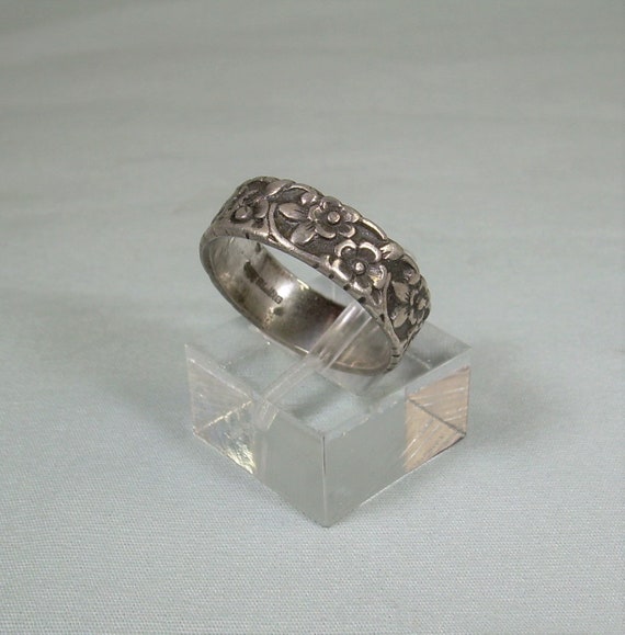 STERLING ANTIQUE FLOWERS Ring-Vintage 925 Silver-… - image 5